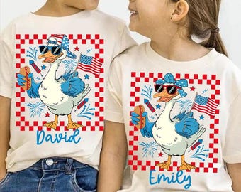 4th of July Boy Girl Goose Png, American Boy Girl Checkerd Design, Patriotic Goose Png, Memorial Day, USA PNG, Independence Day Png