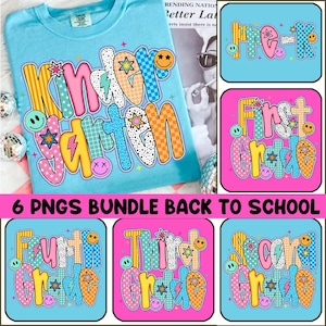 Preppy Back to School Bundle PNG, Kokette Lehrer Erster Schultag Shirt Design, Girly karierte Sublimation, Pre-k 1st / 2nd / 3rd Grade