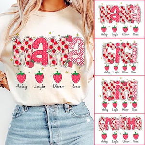 Preppy Mama Strawberry Glitter Png, Cute Strawberry Floral Mama with kid names Png, Everyday Png, Custom Preppy Mama, Girly Summer Png