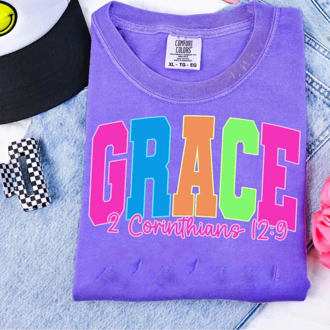 Neon Distressed Bible Bundle Png, Grace Joy Pray Believe Design ...