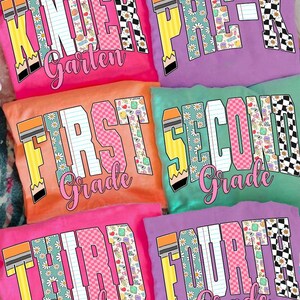 Retro Back to School Girls PNG Checkered Bundle, Kindergarten Kid Design, First Day Shirt PNG, Pre-K to Fourth Grade Png, Smiley School Girl