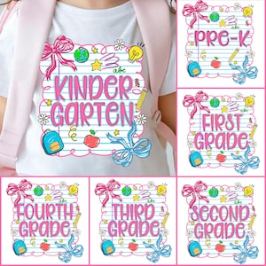 Back to School Bundle PNG, Preppy Teacher First Day of School Shirt Design, Girly Coquette Sublimation, Pink Bow Pre-k 1st/2nd/3rd/4th Grade