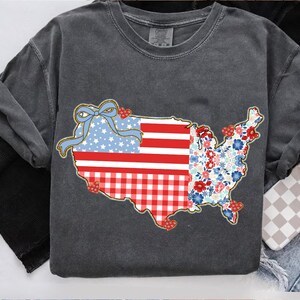 Preppy America USA Karte Glitter Floral PNG, Preppy 4. Juli Png, Amerika Png, Blumen USA Png, Unabhängigkeitstag, Amerika Kokette Bogen Png
