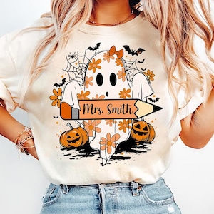 Floral Teacher Halloween Png, Halloween Teacher Pencil Png, Trick or Teach, Funny Teacher Png, Spooky Teacher Sublimation, Cute Ghost Png