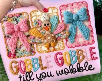 Thankful Turkey Gobble Till you Wobble you Latch Hook Yarn Crochet PNG, Thanksgiving Gobble PNG, Bright Turkey Faux yarn Png, Trendy, Autumn
