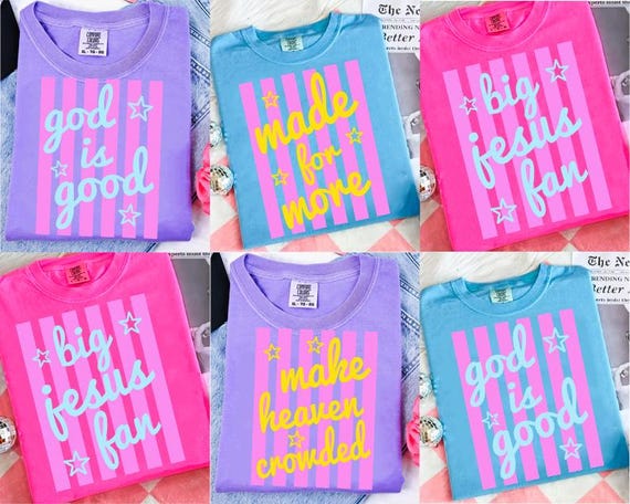 Striped God is Good PNG Bundle, Big Jesus Fan Sublimation Design, Made for More Shirt Design, Make Heaven Crowded Png, Neon Distressed