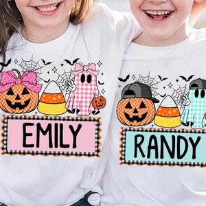 Personalized Kids Ghost Pumpkin Checkered Png, Boys/Girl Ghost, Kids Halloween PNG, Bow Ball Cap Kids Halloween Design, Ghost Halloween