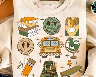 Back to School PNG Digital Design Download, School bus Png, Books png, Globe png, Smiley Face png, Boy school png, Pencil png designs