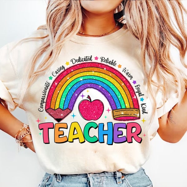 Lehrer Regenbogen Bleistift Png, Liebe unterrichten Inspirieren Png, Lehrer Wertschätzung Png, Faux Pailletten Lehrer glitzernde Png, Lehrer shirt