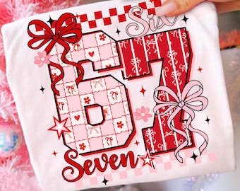 Funny Six Seven Coquette Bow Png, 67 Viral Internet Joke Design, Preppy Girly Floral Design, Trending Social Media Humor Png, 6 7 Valentine