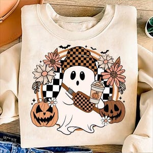 Boo-Jee Halloween Ghost Png, Checkered Halloween Pumpkin Png, Bougie, Coffee Ghost PNG, Spooky Season,Cute Ghost Png, Halloween Mama