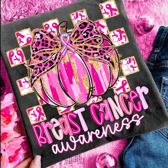 Coquette Breast Cancer Pumpkin Png, Breast Cancer Awareness Png,  In October We Wear Pink Png,  Pink Ribbon Png, Leopard, Checkered, Glitter