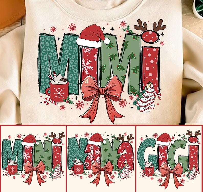 Christmas Nana Mimi Gigi Coquette Png Bundle, Christmas Tree Cake png, Christmas coquette bow png, Doodles Xmas, Candy Cane Santa Hot Cocoa