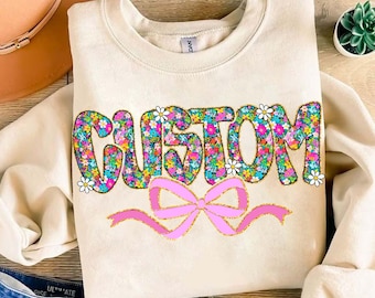 Custom Name Floral Glitter PNG, Spring Floral Png, Preppy Design png, Mama Flowers, Mothers Day Png, Coquette Bow png, Christian Mom