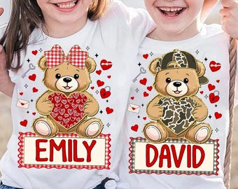 Personalized Valentine Teddy Bear PNG, Matching Kids Shirt Design, camo Bow Bear Graphic for Boy Girl, camo valentine png,Custom kids Png