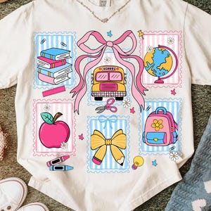 Rentrée scolaire girly floral preppy Png, cartable, livres crayon noeud Png, coquette premier jour enseignante dessinée à la main, sublimation