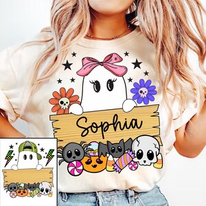 Personalized Halloween Kids Name Png, Halloween Ghost Pumpkin Png, Ballcap, Coquette Bow, Halloween Boy/ Girl, Hand Drawn, Spooky Season Png
