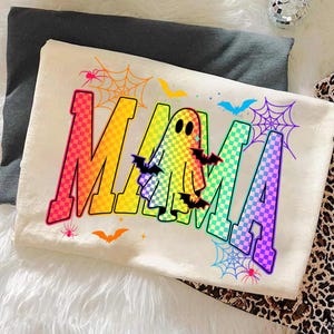 Neon Mama Halloween PNG, Mama TShirt Png, Varsity Png, Neon Ghost Png, Trendy Halloween Png, Retro Png, Checkered Png, Distressed Png