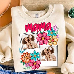Foto personalizada de mamá e hijos (PNG), Día de la Madre (PNG), Agregar fotos, Lazo floral para mamá (PNG), Flores, Dibujado a mano, Regalo para mamá, Diseño de sublimación