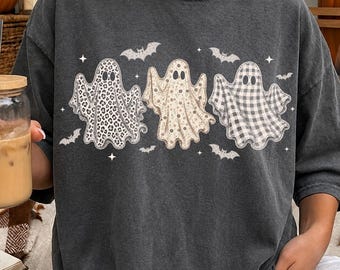 Retro Halloween Ghost Trio Png, White Halloween Ghost Outline Png, Spooky Halloween Leopard Checkered Dots Png, Spooky Png, Distressed Ghost