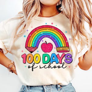 100 Days of School Png, Coquette Teacher Pencil Png, Teacher Rainbow Png, 100 days shirt design, School Teacher Png, Girls 100th Day