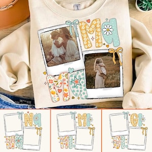Custom Mama Kids Photo Png, Mothers Day Png, Add Photos, Preppy Nana Mimi Gigi Floral Coquette Bow, Flowers, Hand drawn, Gift For Mom