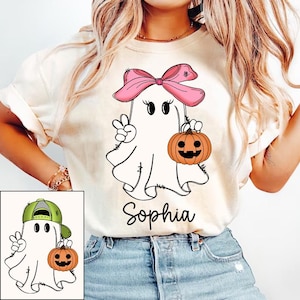 Personalized Halloween Kids Name Png, Halloween Ghost Pumpkin Png, Ballcap, Coquette Bow, Halloween Boy/ Girl, Hand Drawn, Spooky Season Png