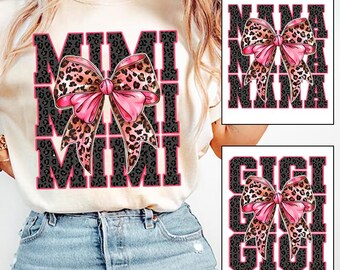 Glitter Leopard Nana Gigi Mimi Coquette PNG, Cheetah Bow Mom Life Sublimation, Preppy Nana Png, Trendy Mama Design, Coquette Mimi Bow Png