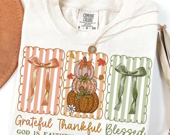 Coquette Grateful Thankful Blessed Png, Fall Pumpkin Png, Faith Based Autumn Sublimation, Christian Fall Bow Png, Coquette Religious Fall