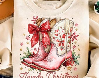 Howdy Christmas Png, Western Weihnachten Png, Kokette Weihnachten Png, Urlaub Png, Cowgirl Weihnachten Png, Ästhetische Png, Retro Weihnachten Png