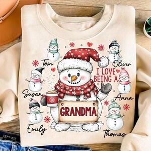 Custom Chrstmas Grandma Snowman Shrt, Chrstmas Nana Lttle Snowmen