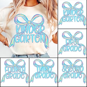 Back to School Bundle PNG, Preppy Teacher First Day of School Shirt Design, Girly Coquette Sublimation, Blue Bow Pre-k 1st/2nd/3rd/4th Grade