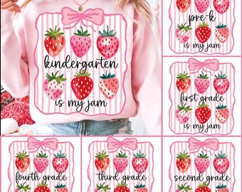 Bundle damier PNG pour la rentrée des filles aux fraises, conception d'enfant de maternelle, chemise premier jour PNG, Png de la maternelle à la quatrième année, écolière
