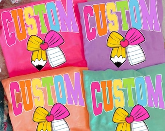 Custom School Occupation Back to School PNG Neon Distressed Bundle, Custom Coquette Bow Para/Librarian/ Counselor, Girly Pink Bow,Colorful