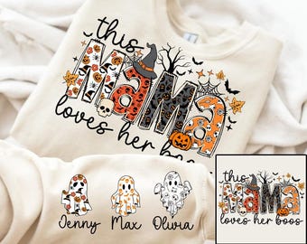 This Mama Loves Her Boos Png, Spooky Mama Png, Spooky Season Png, Halloween Mama Png, Cute Ghost Png, Halloween Mama with Kids name,Fall Png