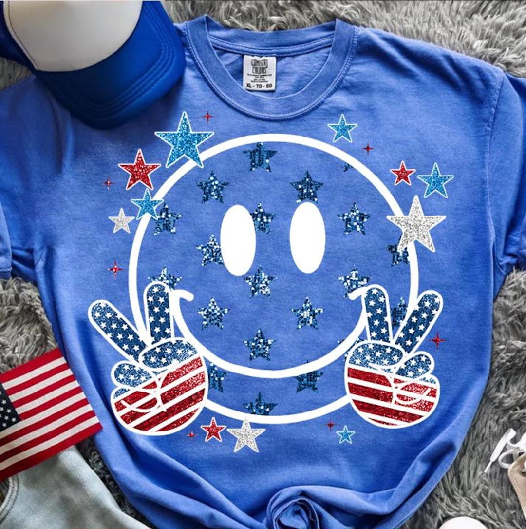 4th of July Smiley Face Glitter PNG, 4th of July Png, Independence Day ...