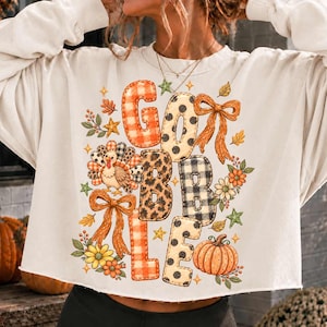 Italiano: Retro Gobble Turkey Checkered PNG, Coquette Floral Autumn PNG, Retro Fall Pumpkin Gingham PNG, Rustic Thanksgiving png, Distressed, Bow