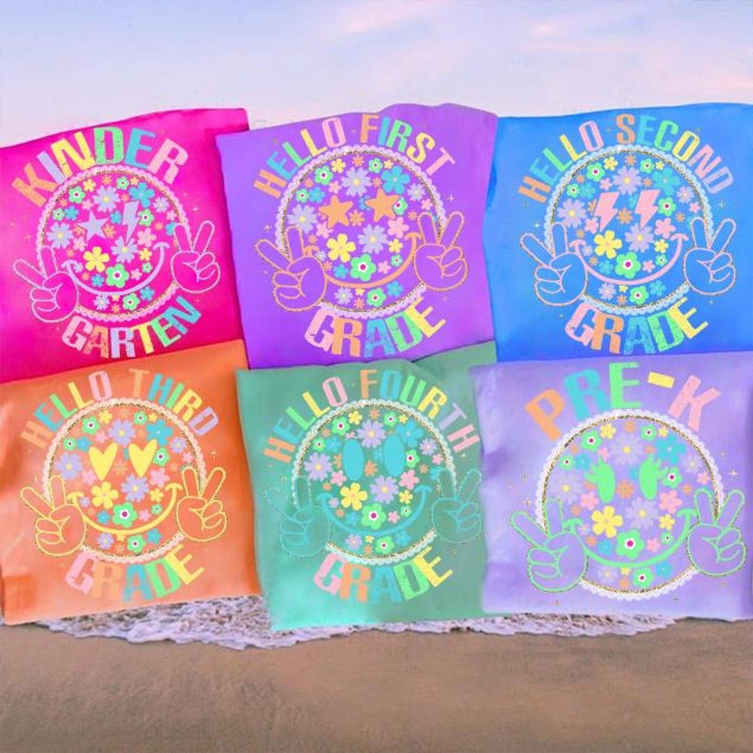 Back to School Smiley Face Floral Bundle Png, First Day of School Png ...