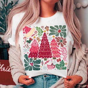 Boho Floral Christmas Png, Pink Christmas Hand Drawn Png, Boho Christmas Sublimation, Coquette Christmas Png, Girly Christmas Tree Png