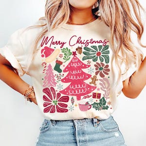 Boho Floral Christmas Png, Pink Christmas Hand Drawn Png, Boho Christmas Sublimation, Coquette Merry Christmas Png, Girly Christmas Tree Png