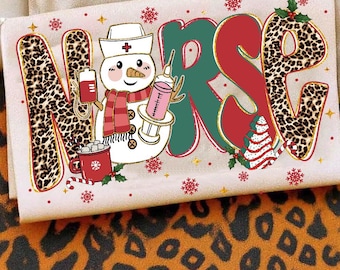 Preppy Christmas Nurse Glitter PNG, Preppy Nurse Holiday Sublimation, Christmas bow png, Leopard Nurse, Xmas Nurse png, Snowman, Nurse Life