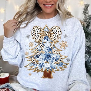 Colorful Gold Glitter Chinoiserie Christmas Tree Png, Coquette Blue Christmas Png, Christmas Toile Png, Blue Floral Bow, Dalmatian Dots Bow