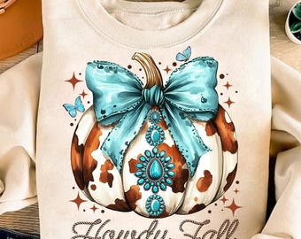 Howdy Fall Western Pumpkin Png Sublimation, Fall Cowhide Pumpkin, Fall Png, Western Pumpkin Png, Coquette Bow Pumpkin, Fall T-shirt Design