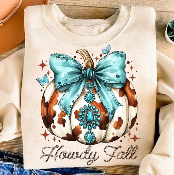 Howdy Fall Western Pumpkin Png Sublimation, Fall Cowhide Pumpkin, Fall Png, Western Pumpkin Png, Coquette Bow Pumpkin, Fall T-shirt Design
