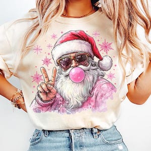 Retro Santa Christmas Blowing Bubble PNG, Funny Santa With Sunglasses Xmas, Vintage Merry Christmas PNG, Holiday Sublimation Digital