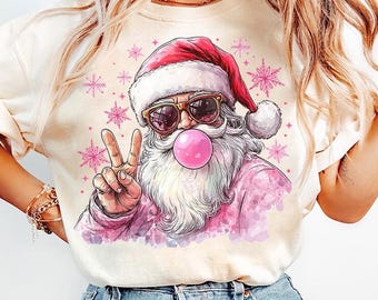 Retro Santa Christmas Blowing Bubble PNG, Funny Santa With Sunglasses Xmas, Vintage Merry Christmas PNG, Holiday Sublimation Digital