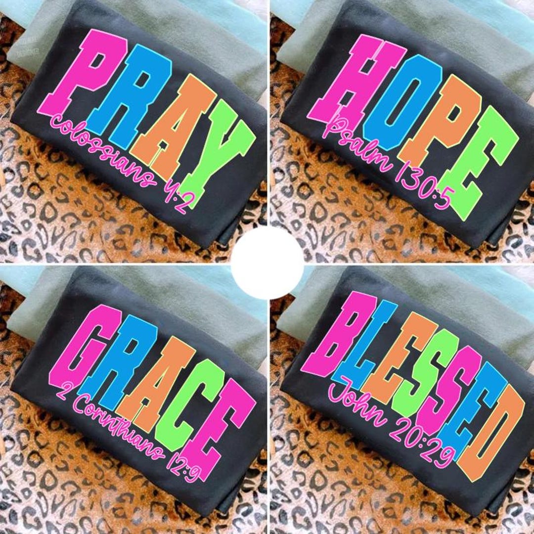 Neon Distressed Bible Bundle Png, Grace Joy Pray Believe Design ...