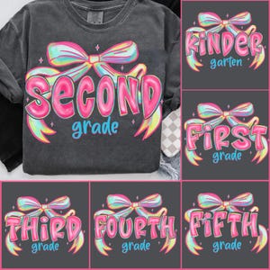 Neon Back to School PNG Bundle, Coquette Kindergarten Pre-K 1st 2nd 3rd 4th Grade Png, Brushstroke, Girly Pink Bow, Hand Drawn, Colorful