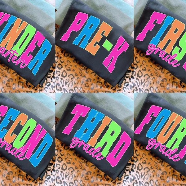 Neon Distressed First/ Second/ Third Grade Bundle Png, Preppy Back To School Bundle Png, Colorful School Teacher Png, 1st Day Of School Png