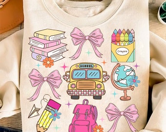 Back to School Coquette PNG Digital Design Download, School bus Png, Books png, Globe png, Flowers png, Girl school png, Pencil png designs